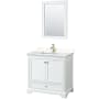 Wyndham Collection Deborah 36" Free Standing Single Basin Vanity Set with Cultured Marble Vanity Top and Framed Mirror White / Carrara Cultured Marble Top / Brushed Gold Hardware