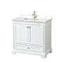 Wyndham Collection Deborah 36" Free Standing Single Basin Vanity Set with Cultured Marble Vanity Top White / Carrara Cultured Marble Top / Brushed Gold Hardware