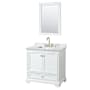Wyndham Collection Deborah 36" Free Standing Single Vanity Set with Wood Cabinet, Marble Vanity Top, and Framed Mirror White / White Carrara Marble Top / Brushed Gold Hardware
