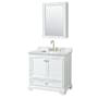 Wyndham Collection Deborah 36" Free Standing Single Vanity Set with Wood Cabinet, Marble Vanity Top, and Medicine Cabinet White / White Carrara Marble Top / Brushed Gold Hardware
