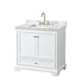Wyndham Collection Deborah 36" Free Standing Single Vanity Set with Wood Cabinet and Marble Vanity Top White / White Carrara Marble Top / Brushed Gold Hardware