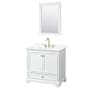 Wyndham Collection Deborah 36" Free Standing Single Basin Vanity Set with Cabinet, Quartz Vanity Top, and Framed Mirror White / Giotto Quartz Top / Brushed Gold Hardware