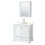 Wyndham Collection Deborah 36" Free Standing Single Basin Vanity Set with Cabinet, Quartz Vanity Top, and Medicine Cabinet White / Giotto Quartz Top / Brushed Gold Hardware