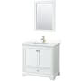 Wyndham Collection Deborah 36" Free Standing Single Basin Vanity Set with Cultured Marble Vanity Top and Framed Mirror White / White Cultured Marble Top / Brushed Gold Hardware