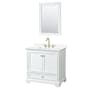 Wyndham Collection Deborah 36" Free Standing Single Basin Vanity Set with Cabinet, Quartz Vanity Top, and Framed Mirror White / White Quartz Top / Brushed Gold Hardware