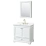Wyndham Collection Deborah 36" Free Standing Single Basin Vanity Set with Cabinet, Quartz Vanity Top, and Medicine Cabinet White / White Quartz Top / Brushed Gold Hardware
