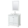 Wyndham Collection Deborah 36" Free Standing Single Vanity Set with Wood Cabinet, Marble Vanity Top, and Framed Mirror White / White Carrara Marble Top / Polished Chrome Hardware