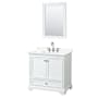 Wyndham Collection Deborah 36" Free Standing Single Basin Vanity Set with Cabinet, Quartz Vanity Top, and Framed Mirror White / Giotto Quartz Top / Polished Chrome Hardware
