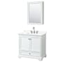 Wyndham Collection Deborah 36" Free Standing Single Basin Vanity Set with Cabinet, Quartz Vanity Top, and Medicine Cabinet White / Giotto Quartz Top / Polished Chrome Hardware