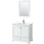 Wyndham Collection Deborah 36" Free Standing Single Basin Vanity Set with Cultured Marble Vanity Top and Framed Mirror White / White Cultured Marble Top / Polished Chrome Hardware