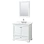 Wyndham Collection Deborah 36" Free Standing Single Basin Vanity Set with Cabinet, Quartz Vanity Top, and Framed Mirror White / White Quartz Top / Polished Chrome Hardware