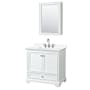 Wyndham Collection Deborah 36" Free Standing Single Basin Vanity Set with Cabinet, Quartz Vanity Top, and Medicine Cabinet White / White Quartz Top / Polished Chrome Hardware