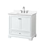 Wyndham Collection Deborah 36" Free Standing Single Basin Vanity Set with Cabinet and Quartz Vanity Top White / White Quartz Top / Polished Chrome Hardware