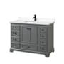 Wyndham Collection Deborah 48" Free Standing Single Basin Vanity Set with Cultured Marble Vanity Top Dark Gray / Carrara Cultured Marble Top / Matte Black Hardware