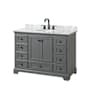 Wyndham Collection Deborah 48" Free Standing Single Vanity Set with Wood Cabinet and Marble Vanity Top Dark Gray / White Carrara Marble Top / Matte Black Hardware