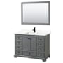 Wyndham Collection Deborah 48" Free Standing Single Basin Vanity Set with Cabinet, Quartz Vanity Top, and Framed Mirror Dark Gray / Giotto Quartz Top / Matte Black Hardware