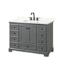 Wyndham Collection Deborah 48" Free Standing Single Basin Vanity Set with Cabinet and Quartz Vanity Top Dark Gray / Giotto Quartz Top / Matte Black Hardware