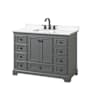 Wyndham Collection Deborah 48" Free Standing Single Basin Vanity Set with Cabinet and Quartz Vanity Top Dark Gray / White Quartz Top / Matte Black Hardware