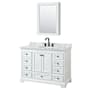 Wyndham Collection Deborah 48" Free Standing Single Vanity Set with Wood Cabinet, Marble Vanity Top, and Medicine Cabinet White / White Carrara Marble Top / Matte Black Hardware