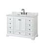 Wyndham Collection Deborah 48" Free Standing Single Vanity Set with Wood Cabinet and Marble Vanity Top White / White Carrara Marble Top / Matte Black Hardware