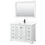Wyndham Collection Deborah 48" Free Standing Single Basin Vanity Set with Cabinet, Quartz Vanity Top, and Framed Mirror White / Giotto Quartz Top / Matte Black Hardware