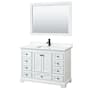 Wyndham Collection Deborah 48" Free Standing Single Basin Vanity Set with Cabinet, Quartz Vanity Top, and Framed Mirror White / White Quartz Top / Matte Black Hardware
