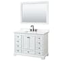 Wyndham Collection Deborah 48" Free Standing Single Basin Vanity Set with Cabinet, Quartz Vanity Top, and Framed Mirror White / White Quartz Top / Matte Black Hardware