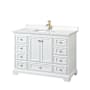 Wyndham Collection Deborah 48" Free Standing Single Basin Vanity Set with Cultured Marble Vanity Top White / Carrara Cultured Marble Top / Brushed Gold Hardware