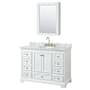 Wyndham Collection Deborah 48" Free Standing Single Vanity Set with Wood Cabinet, Marble Vanity Top, and Medicine Cabinet White / White Carrara Marble Top / Brushed Gold Hardware