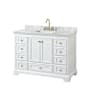 Wyndham Collection Deborah 48" Free Standing Single Vanity Set with Wood Cabinet and Marble Vanity Top White / White Carrara Marble Top / Brushed Gold Hardware