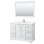 Wyndham Collection Deborah 48" Free Standing Single Basin Vanity Set with Cabinet, Quartz Vanity Top, and Framed Mirror White / White Quartz Top / Brushed Gold Hardware