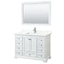 Wyndham Collection Deborah 48" Free Standing Single Basin Vanity Set with Cabinet, Quartz Vanity Top, and Framed Mirror White / Giotto Quartz Top / Polished Chrome Hardware