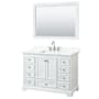 Wyndham Collection Deborah 48" Free Standing Single Basin Vanity Set with Cabinet, Quartz Vanity Top, and Framed Mirror White / Giotto Quartz Top / Polished Chrome Hardware