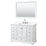 Wyndham Collection Deborah 48" Free Standing Single Basin Vanity Set with Cabinet, Quartz Vanity Top, and Framed Mirror White / White Quartz Top / Polished Chrome Hardware