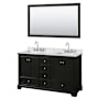 Wyndham Collection Deborah 60" Free Standing Double Vanity Set with Wood Cabinet, Marble Vanity Top, and Framed Mirror Dark Espresso / White Carrara Marble Top / Polished Chrome Hardware
