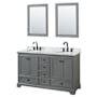 Wyndham Collection Deborah 60" Free Standing Double Vanity Set with Wood Cabinet, Marble Vanity Top, and Framed Mirror Dark Gray / White Carrara Marble Top / Matte Black Hardware