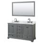 Wyndham Collection Deborah 60" Free Standing Double Vanity Set with Wood Cabinet, Marble Vanity Top, and Framed Mirror Dark Gray / White Carrara Marble Top / Matte Black Hardware