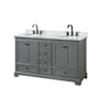 Wyndham Collection Deborah 60" Free Standing Double Vanity Set with Wood Cabinet and Marble Vanity Top Dark Gray / White Carrara Marble Top / Matte Black Hardware