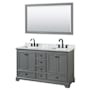 Wyndham Collection Deborah 60" Free Standing Double Vanity Set with Wood Cabinet, Marble Vanity Top, and Framed Mirror Dark Gray / White Carrara Marble Top / Matte Black Hardware