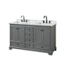 Wyndham Collection Deborah 60" Free Standing Double Vanity Set with Wood Cabinet and Marble Vanity Top Dark Gray / White Carrara Marble Top / Matte Black Hardware
