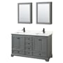 Wyndham Collection Deborah 60" Free Standing Double Basin Vanity Set with Cabinet, Quartz Vanity Top, and Medicine Cabinet Dark Gray / Giotto Quartz Top / Matte Black Hardware