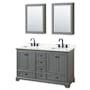 Wyndham Collection Deborah 60" Free Standing Double Basin Vanity Set with Cabinet, Quartz Vanity Top, and Medicine Cabinet Dark Gray / Giotto Quartz Top / Matte Black Hardware