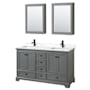 Wyndham Collection Deborah 60" Free Standing Double Basin Vanity Set with Cabinet, Quartz Vanity Top, and Medicine Cabinet Dark Gray / White Quartz Top / Matte Black Hardware