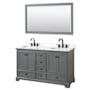 Wyndham Collection Deborah 60" Free Standing Double Basin Vanity Set with Cabinet, Quartz Vanity Top, and Framed Mirror Dark Gray / White Quartz Top / Matte Black Hardware