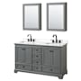 Wyndham Collection Deborah 60" Free Standing Double Basin Vanity Set with Cabinet, Quartz Vanity Top, and Medicine Cabinet Dark Gray / White Quartz Top / Matte Black Hardware