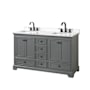 Wyndham Collection Deborah 60" Free Standing Double Basin Vanity Set with Cabinet and Quartz Vanity Top Dark Gray / White Quartz Top / Matte Black Hardware