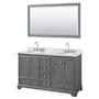Wyndham Collection Deborah 60" Free Standing Double Vanity Set with Wood Cabinet, Marble Vanity Top, and Framed Mirror Dark Gray / White Carrara Marble Top / Polished Chrome Hardware