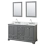 Wyndham Collection Deborah 60" Free Standing Double Vanity Set with Wood Cabinet, Marble Vanity Top, and Framed Mirror Dark Gray / White Carrara Marble Top / Polished Chrome Hardware