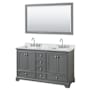 Wyndham Collection Deborah 60" Free Standing Double Vanity Set with Wood Cabinet, Marble Vanity Top, and Framed Mirror Dark Gray / White Carrara Marble Top / Polished Chrome Hardware