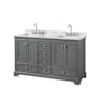 Wyndham Collection Deborah 60" Free Standing Double Vanity Set with Wood Cabinet and Marble Vanity Top Dark Gray / White Carrara Marble Top / Polished Chrome Hardware